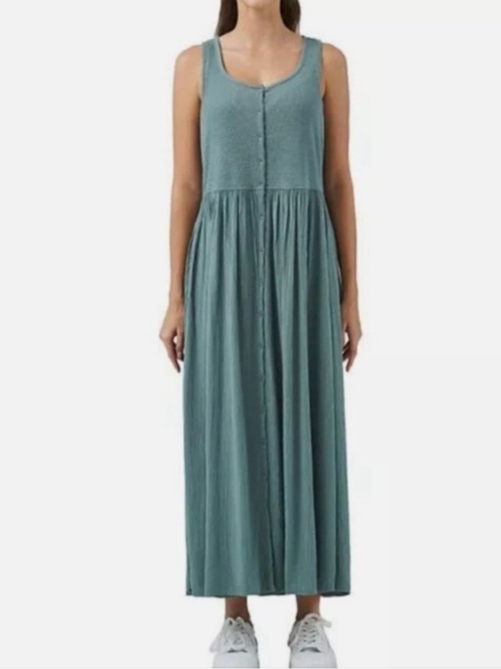 NWOT Frye Paladan Blue Scoop Neck Sleeveless Textured Button Front Midi,  XXL